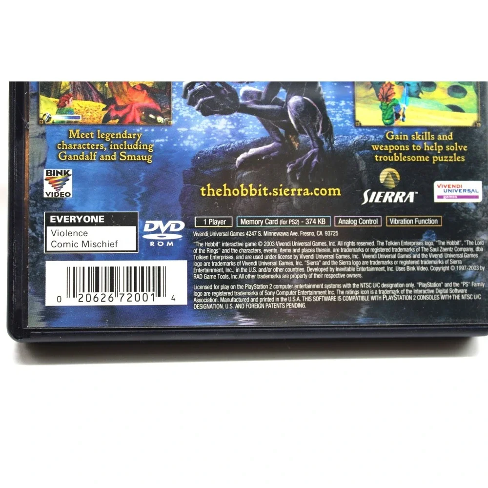 PS2 The Hobbit (Sony PlayStation 2, 2003) w/ SMAUG the DRAGON CARD, Manual + Reg